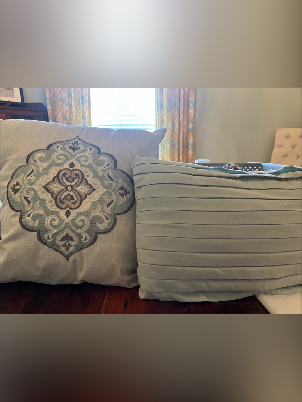 Decorative Sage, Beige and Brown Green Embroidered Accent Pillow -